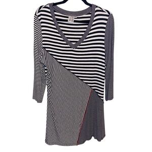 Parsley & Sage Tunic Top Womens Large Shirt V-neck Striped Stretch Lagenlook